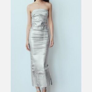 “ZARA” Strapless Silver Metallic Dress